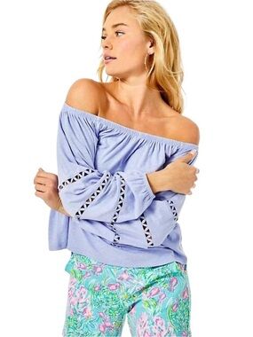 Lilly Pulitzer Katt Off-The-Shoulder Periwinkle Purple Top